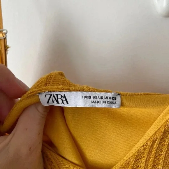 Zara Fringe Hem Midi Dress Marigold  Mustard Yellow Size Small - Picture 9 of 10